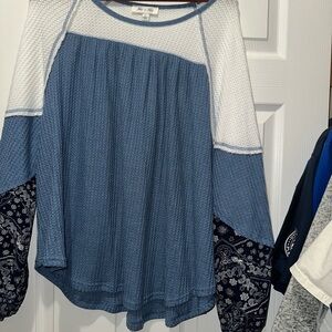 She + Sky Blue and White Textured Blouse